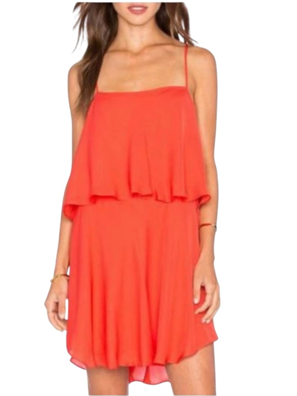 Haute Hippie Silk Red Coral Tiered Racer Back Mini Dress (L)